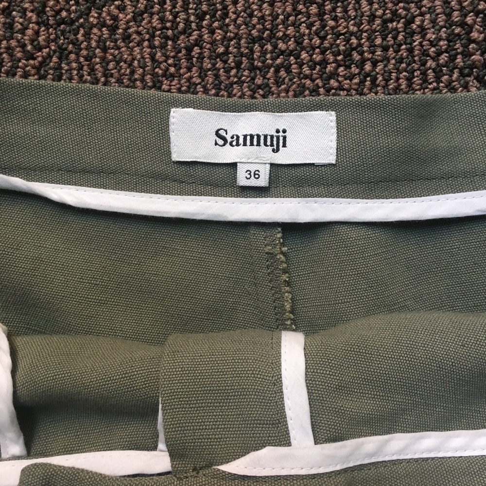 SAMUJI - Linen Wide Leg trouser Army Green, Small - Picture 2 of 7